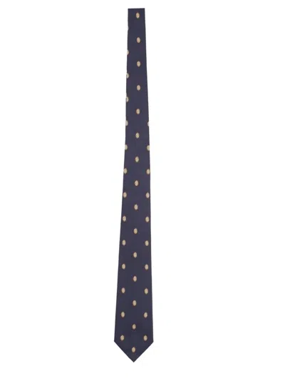 Saint Laurent Wide Tie With Polka Dot Medallion Design In Blue