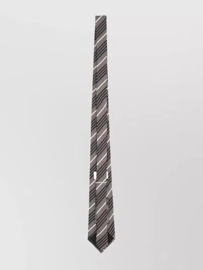 Saint Laurent Wide Tie With Striped Pattern Design In Gray
