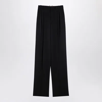 Saint Laurent Wide-leg Trousers In Grain De Poudre In Black