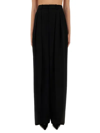 Saint Laurent Wide-leg Pants In Grain De Poudre In Black