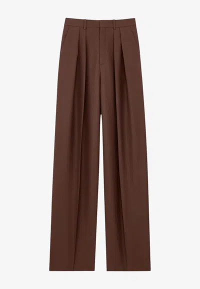 Saint Laurent Wide-leg Pants In Wool And Mohair In Brown