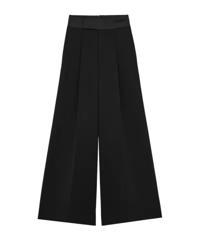 Saint Laurent Wide-leg Tuxedo Pants In Grain De Poudre In Black