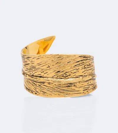 Saint Laurent Willow Leaf Cuff Bracelet In Gold