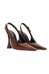Saint Laurent Dune Patent-leather Slingback Pumps In Burnished Wood