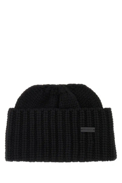 Saint Laurent Cashmere Beanie Hat Folded Brim In Black