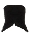 Saint Laurent Cupro Strapless Top With Ruched Asymmetric Hem In Black