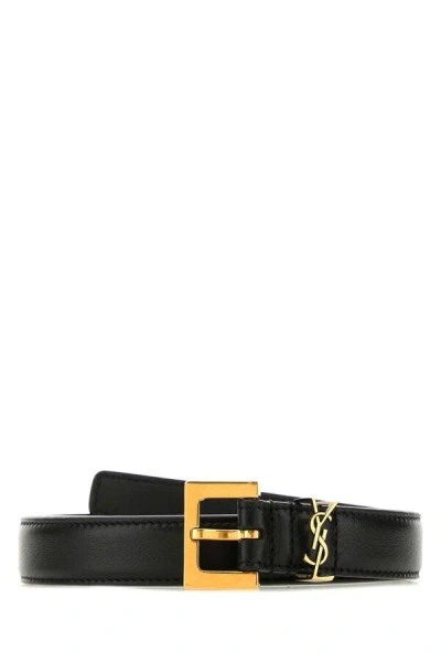 Saint Laurent White Leather Belt  Black  Donna 75