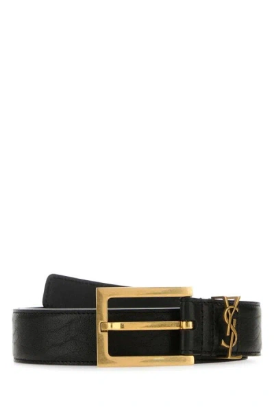 Saint Laurent Woman Black Leather Cassandre Belt