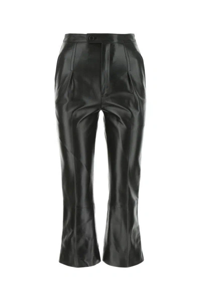 Saint Laurent Woman Black Leather Cropped-cut Pant