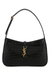 Saint Laurent Crocodile Embossed Hobo Bag With Gold-tone Hardware In Black