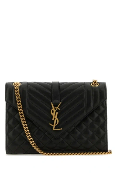 Saint Laurent Woman Black Leather Medium Envelope Shoulder Bag