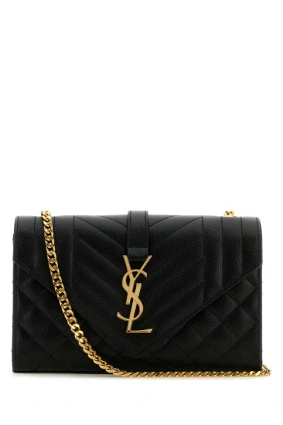 Saint Laurent Woman Black Leather Small Envelope Crossbody Bag