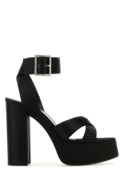 SAINT LAURENT SAINT LAURENT WOMAN BLACK SATIN BIANCA SANDALS