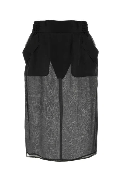 SAINT LAURENT SAINT LAURENT WOMAN BLACK SILK SKIRT