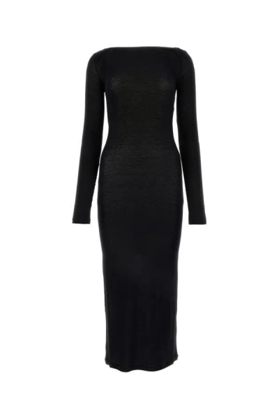 Saint Laurent Wool Blend Long Pencil Dress In Black