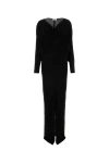 Saint Laurent Viscose Long Dress With Velvet Texture In Black