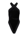 Saint Laurent Crossneck Bodysuit Top In Black