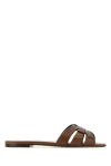 SAINT LAURENT SAINT LAURENT WOMAN BROWN LEATHER TRIBUTE 05 SLIPPERS