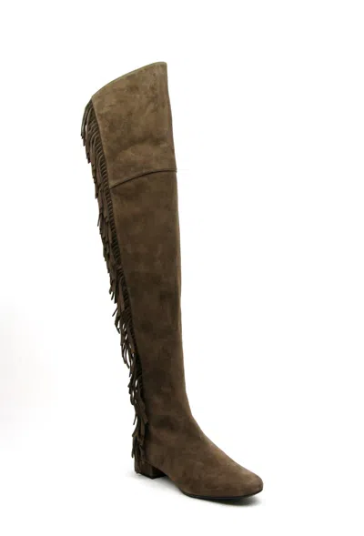 Pre-owned Saint Laurent Woman's Brown Suede Over The Knee Fringed Boots 438270 2532