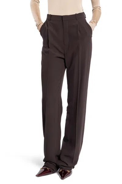 Saint Laurent Woman Brown Trousers In Grey