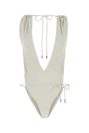 SAINT LAURENT SAINT LAURENT WOMAN CHALK STRETCH NYLON SWIMSUIT