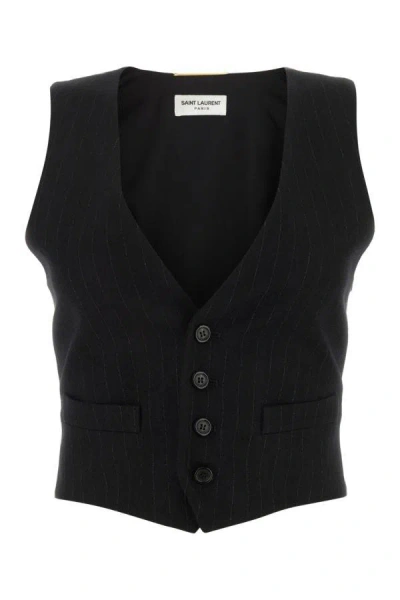 Saint Laurent Woman Embroidered Wool Blend Vest In Multi