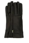 Saint Laurent Women Black Leather Cassandre Gloves In Multicolor