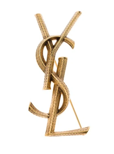 Saint Laurent Woman's Gold Colored Brass Ysl Brooch In Not Applicable