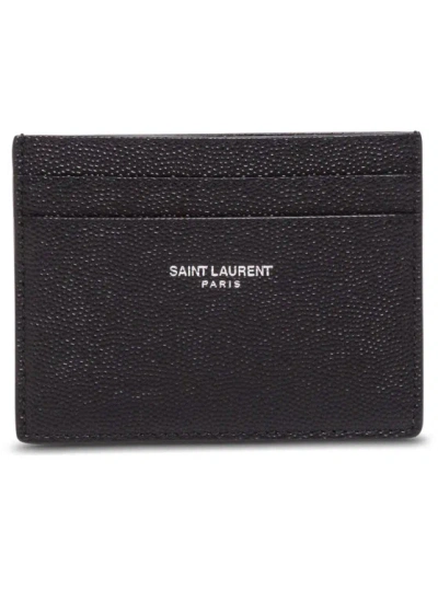 Saint Laurent Woman's Grain De Poudre Blck Leather Cardholder In Black