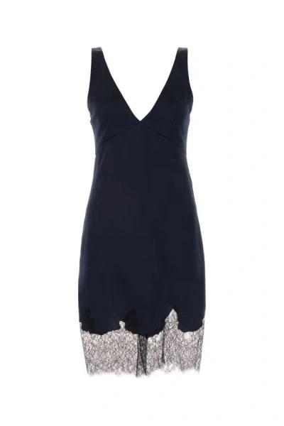 Saint Laurent Lace-hem Frayed Silk Mini Dress In Blue