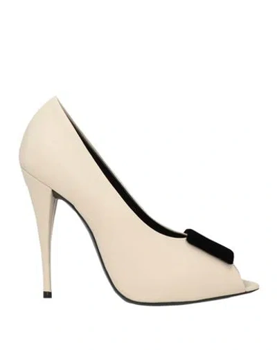 Saint Laurent Woman Pumps Beige Size 7.5 Textile Fibers In Cream