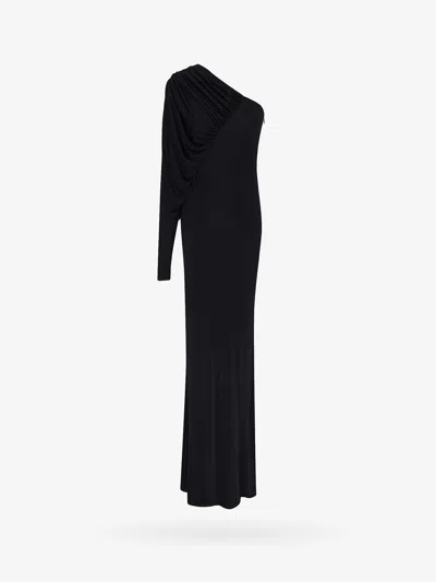 Saint Laurent Draped One-shoulder Maxi Dress In Black