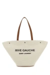 Saint Laurent Woman Sand Canvas Rive Gauche Shopping Bag In Brown