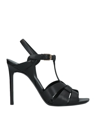 Saint Laurent Woman Sandals Black Size 11 Soft Leather