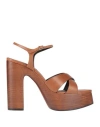 Saint Laurent Woman Sandals Brown Size 9 Leather