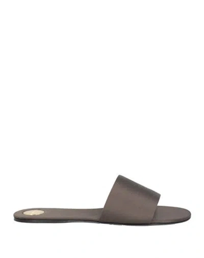 Saint Laurent Carlyle Leather Flat Slide Sandals In Brown