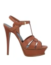 Saint Laurent Woman Sandals Tan Size 10 Leather In Brown