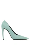 SAINT LAURENT SAINT LAURENT WOMAN SEA GREEN SATIN MONCEAU PUMPS