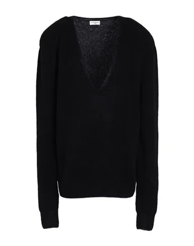 Saint Laurent Woman Sweater Black Size Xl Alpaca Wool, Polyamide