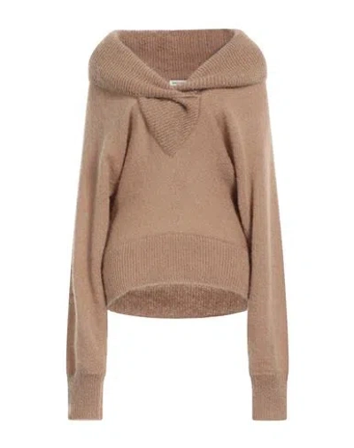 Saint Laurent Woman Sweater Camel Size L Mohair Wool, Polyamide, Wool In Brown