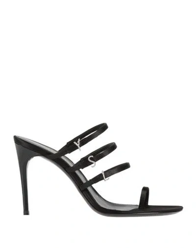 Saint Laurent Black Silk Stiletto Heel Sandals