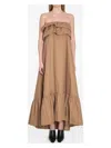 Saint Laurent Beige Long Dress With Bustier Neckline And Ruffled Skirt In Cotton Woman