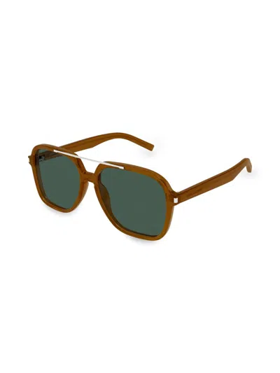 Saint Laurent 58mm Acetate Aviator Sunglasses In Brown