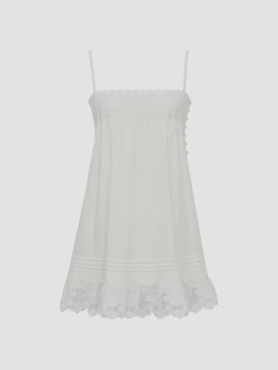 Saint Laurent Lace-trimmed Cotton Slip Dress In White