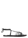 Saint Laurent Black Sandals With Cassandre Logo And Laces Around The Ankle In Leather Woman In Black