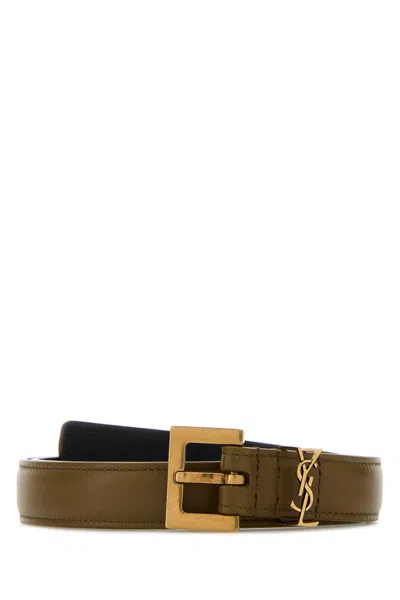 Saint Laurent Women's Antiqued Gold-tone Calf Leather Belt, 2 Cm In Green