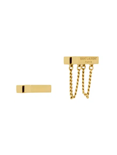 Saint Laurent Engraved-logo Earrings In Gold