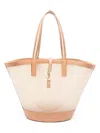 Saint Laurent Medium Vinyl And Vegetable Tanned Leather Tote Bag In Neutral