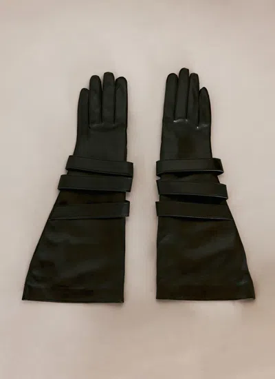 Saint Laurent Women Aviator Leather Gloves In Black