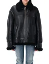 Saint Laurent Leather Bomber Jacket In Black